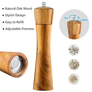 Wood Salt and Pepper Grinder Mill - Noryee Manual Wooden Salt Grinder Pepper Mill Shakers Refillable with Adjustable Coarseness Ceramic Rotor - 8.5 Inch (1 Pack)