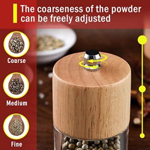 [New Upgrade] Pepper and Salt Grinder Set, Premium Acrylic & Wooden Manual Salt and Pepper Mills, with Visible Window, High-Capacity and Adjustable Coarseness (8.5'')
