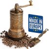 Decorative Black Pepper Grinder, Refillable Turkish Spice Mill with Adjustable Coarseness, Manual Pepper Mill with Handle, Spice Grinder Metal with Hand Crank, Antique Gold