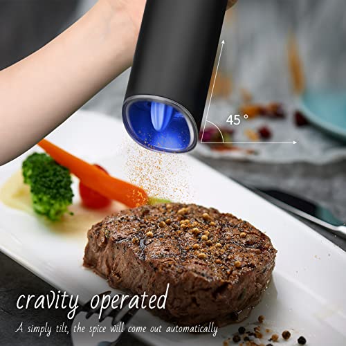 Gravity Electric Salt and Pepper Grinder Set, Automatic Salt and Pepper Mill Grinder Battery Operated With LED Light Adjustable Coarseness, One Hand Automatic Operation (1 Pack)