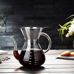 Pour Over Coffee Maker,1000ml/34oz Paperless Borosilicate Glass Carafe and Reusable Stainless Steel Permanent Filter,Glass Coffee Pot,Manual Coffee Dripper Brewer