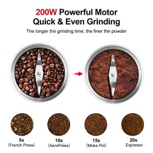 Bonsenkitchen Coffee Grinder Electric, Large Capacity Coffee Grinder for Coffee Bean, Spices, Nuts, Herbs, Grains, Coffee Bean Grinder with 1 Stainless Steel Blades Removable Bowl