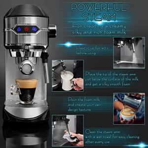 Mixpresso Espresso Maker, 15 Bar Espresso Machine With Milk Frother, Fast Heating Automatic Espresso Machine, Steam Wand For Latte and Cappuccino 37 Oz Removable Water Tank, 1450W Coffee Maker (Black)