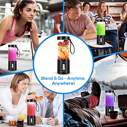 Wozeyo Portable Blender for Shakes & Smoothies (530ml) - Handheld Personal Mini Blender Smoothie Juicer Cup with 4000mAh Rechargeable Battery & Multipurpose Fruit Knife for Home Travel Office Sport - Black