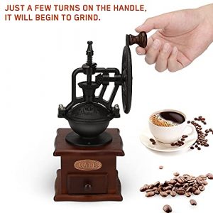 Ideashop Manual Coffee Grinder, Retro Ferris Wheel Hand Crank Coffee Grinder with Ceramic Core and Fineness Adjustment, Wooden Antique Coffee Grinder Mill for Coffee Beans, Spices, Pepper, Grain