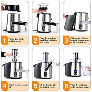 Juicers, Centrifugal Juicers Machine, Juice Extractor with LED Light, 3 inch Feed Chute 2 Speed Mode, One Button Control Easy to Clean, Stainless Steel Power Juicer Maker for Vegetables Fruits, Silver