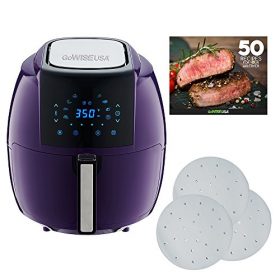 GoWISE USA 5.8-Quart 8-in-1 Air Fryer with Recipe Book and 1 Pack of Parchment Paper, Plum
