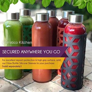 Pratico Kitchen 20 oz. Leak-Proof Glass Bottles, Juice Containers and Smoothie Bottles, Stainless Steel Caps, 4 Pack