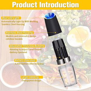 Electric Pepper Grinder, Automatic Salt and Pepper Grinder Set of 2, Battery-Operated Pepper Mill Grinder with LED Light,Stainless Steel Salt and Pepper Shaker Salt Mill Grinder for Kitchen Home Use