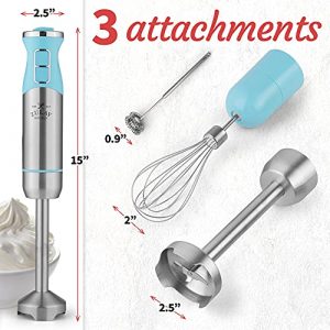 Zulay Kitchen Immersion Blender Handheld 500W - 8 Speed Copper Motor Immersion Hand Blender - Heavy Duty Stick Blender Immersion With Stainless Steel Whisk and Milk Frother Attachments (Blue)