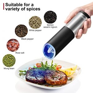 Gravity Salt And Pepper Grinder Set, Spice Grinder, Electric Pepper Grinder, Adjustable Thickness, Battery Powered, With Led Light, Suitable For Home, Kitchen And Outdoor Barbecue (2-Piece Set)