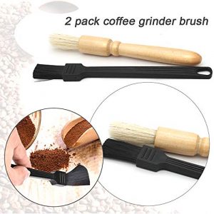 2 Pack Coffee Grinder Cleaning Brush, Heavy Wood Handle & Natural Bristles Wood Dusting Espresso Brush and Nylon Espresso Machine Brush