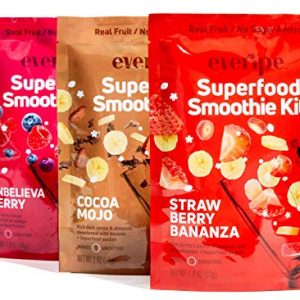 Fruit Smoothie Mix Packets (Chocolate Berry Banana) - Everipe Smoothie Kit 3 Pack | 100% Fruit | Strawberry Bananza | Cocoa Mojo | Unbelievaberry | (Variety Pack of 3)