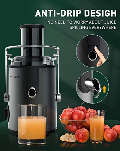 Juicer Machine, 800W Centrifugal Juice Extractor with Wide Mouth 3” Feed Chute for Whole Fruit Vegetable, Easy to Clean, Anti-drip, BPA-free, Stainless Steel, Juicer Ultra Power 3 Speed Control (Grey)