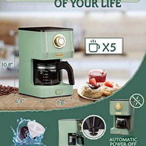 Amaste Drip Coffee Maker, Coffee Machine with 25 Oz Glass Coffee Pot, Retro Style Coffee Maker with Reusable Coffee Filter & Three Brewing Modes, 30minute-Warm-Keeping, Matcha Green