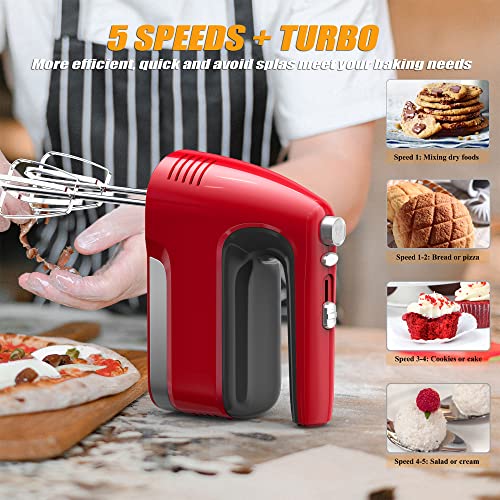 JIOJIOY Hand Mixer Electric, 5 Speed Kitchen Handheld Mixer with Eject Button and Storage Case, 400W Ultra Power with Turbo Function and Stainless Steel Attachments for Whipping, Mixing Brownies, Cakes and Dough Batters