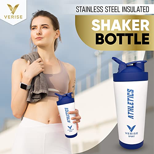 Verise Stainless Steel Insulated Water Bottle Protein Mixing Cup - Double Wall Metal Shaker Bottle for Smoothie, Pre Workout - 25 Oz (Indigo Blue)