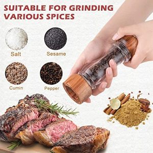 HAPYTHDA Acrylic Salt and Pepper Grinder Set, Manual Pepper Grinder- Wooden Shakers with Adjustable Ceramic Core- Acacia Wood Pepper Mill for Kitchen -7 inch Tall- Pack of 2