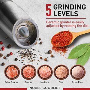 Electric Pepper and Salt Grinder - Rechargeable Refillable Mill - Premium Gift Box - Automatic Gravity Shaker - Adjustable Ceramic Grind for Black Peppercorn - No Battery Needed - Holiday Recipes Set