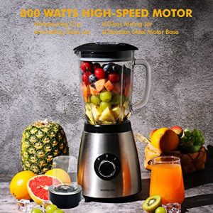 Countertop Smoothie Blender, 800w Blender for Shakes and Smoothies with 51oz Glass Jar 4 Stainless Steel Blade , Household Blender for Kitchen with Professional Grinding, 3-speed for Smoothies,Nuts