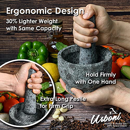 Granite Mortar and Pestle Set – Molcajete Mexicano Pestle and Mortar Set - Large Guacamole Bowl - Spice Grinder Hand - Unpolished 5.2 Inch Holds 1.75 Cups - Ergonomic Sleek Design - Gray