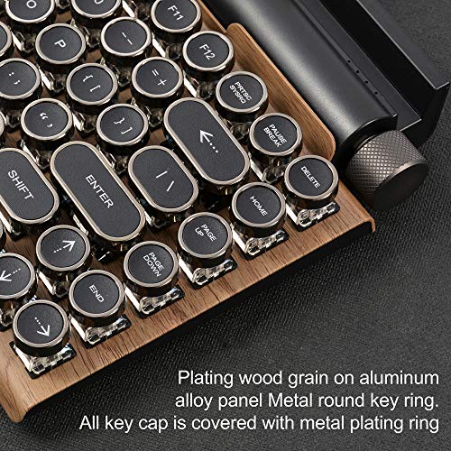 Retro Typewriter Keyboard, 7KEYS Electric Typewriter Vintage with Upgraded Mechanical Bluetooth 5.0,Multi Devices Connection Classical Wooden,Punk Round Keys for Desktop PC/Laptop Mac/Phone