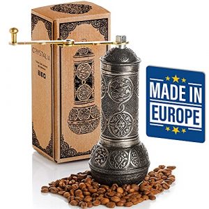 Coffee Grinder, Refillable Turkish Style Mill with Adjustable Grinder, Manual Coffee Mill with Handle, Antique Grinder Metal with Hand Crank, Adjustable Coarseness (Dark Silver)