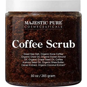 MAJESTIC PURE Arabica Coffee Scrub - All Natural Body Scrub for Skin Care, Stretch Marks, Acne & Cellulite, Reduce the Look of Spider Veins, Eczema, Age Spots & Varicose Veins - 10 Ounces