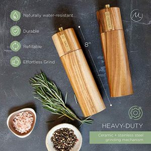 Wooden Salt and Pepper Grinder Set, Sustainable Acacia Wood, 8