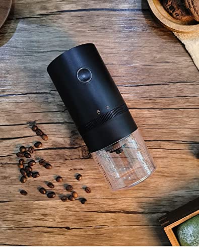 Vinsona World Portable Electric Coffee Grinder Makes 4 Cups Expresso Grinds Coarse, Medium Fine, and Extra Fine Coffee Powder, USB Rechargeable - Black